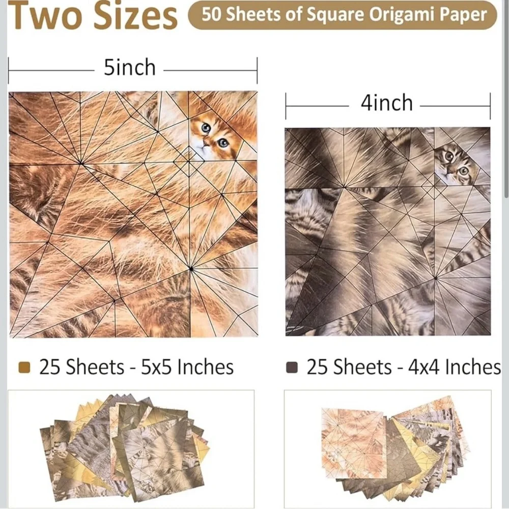 Origami cat folding pages, 48 sheets, 2 sizes, begin friendly, great desk pet G